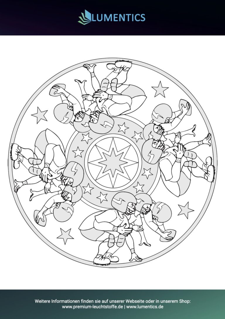 Mandala-Malvorlage für Kinder mit Kindern und Sternen zum Ausmalen mit Leuchtfarbe