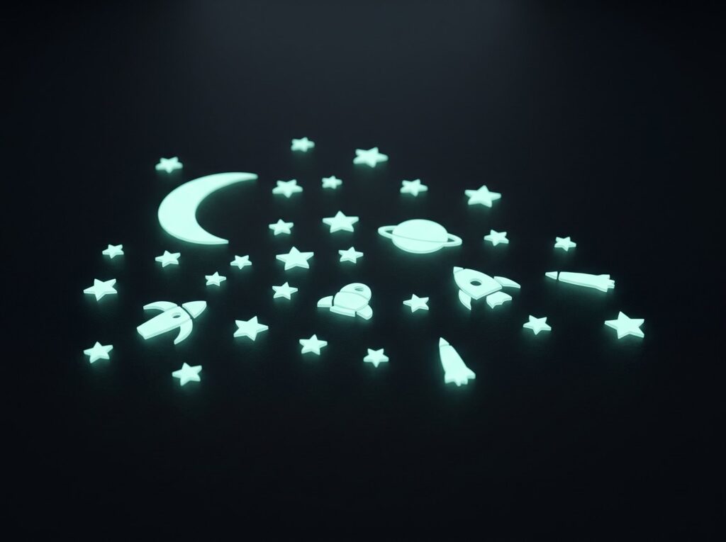 lumentics Leuchtaufkleber – Sterne, Planeten und Mond an der Decke